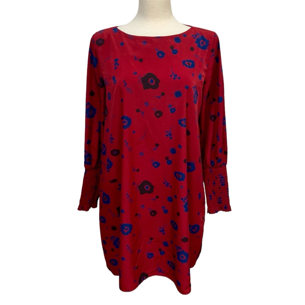 Hatch Ella Smocked Shift Dress Burgundy Floral Women’s Size Small